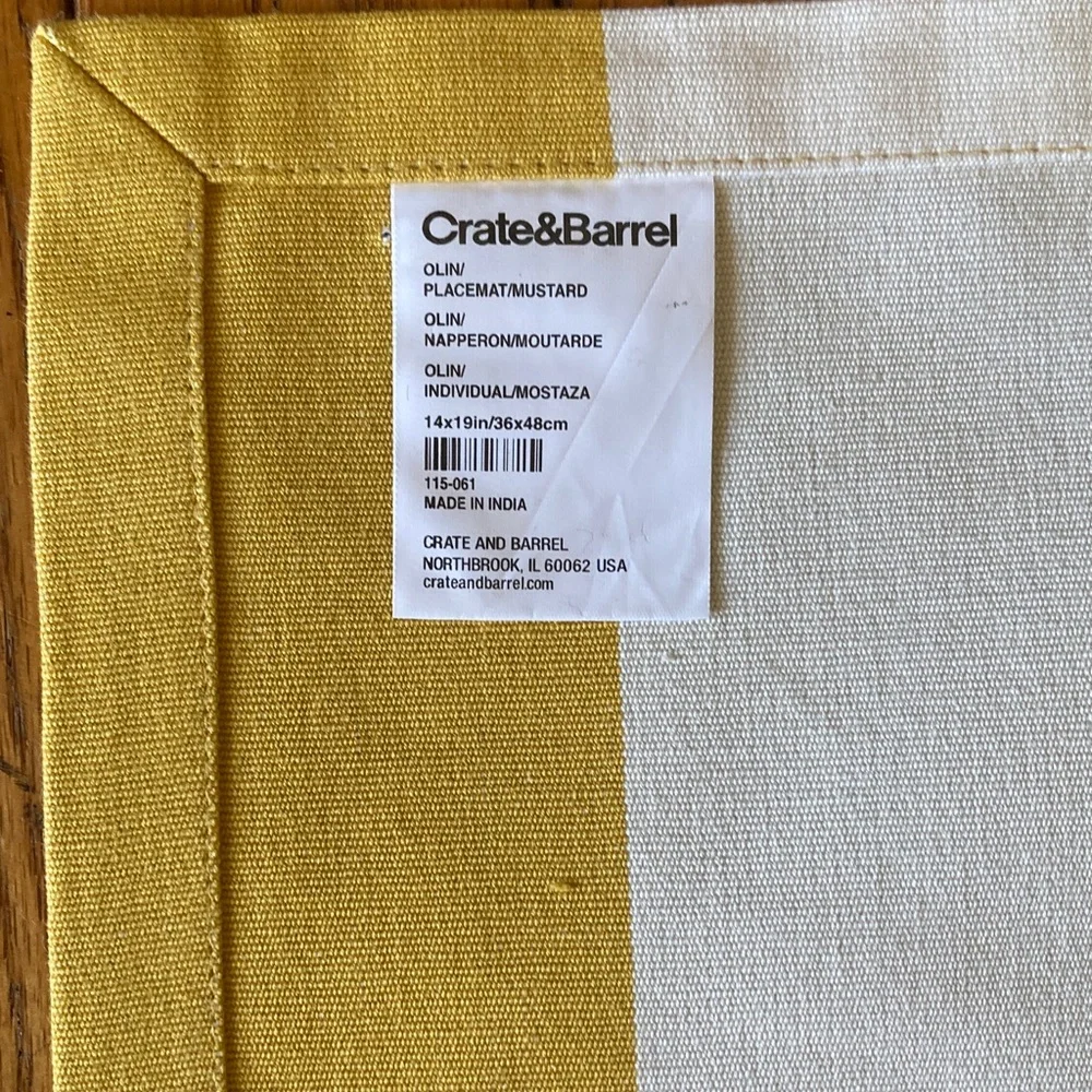 Crate&Barrel Mustard Yellow and White Striped Placemats - Set of 4